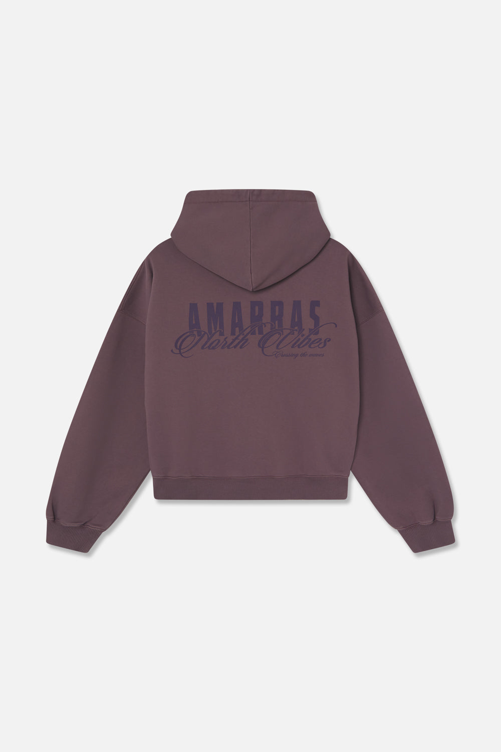 hoodie amarras unisex en color purple discharged con estampados náuticos en pecho y espalda