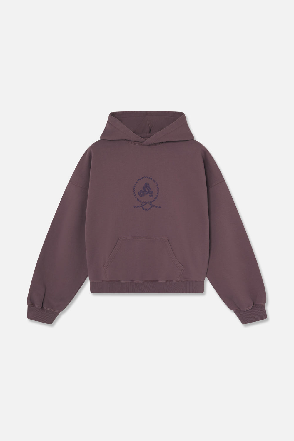 hoodie amarras unisex en color purple discharged con estampados náuticos en pecho y espalda