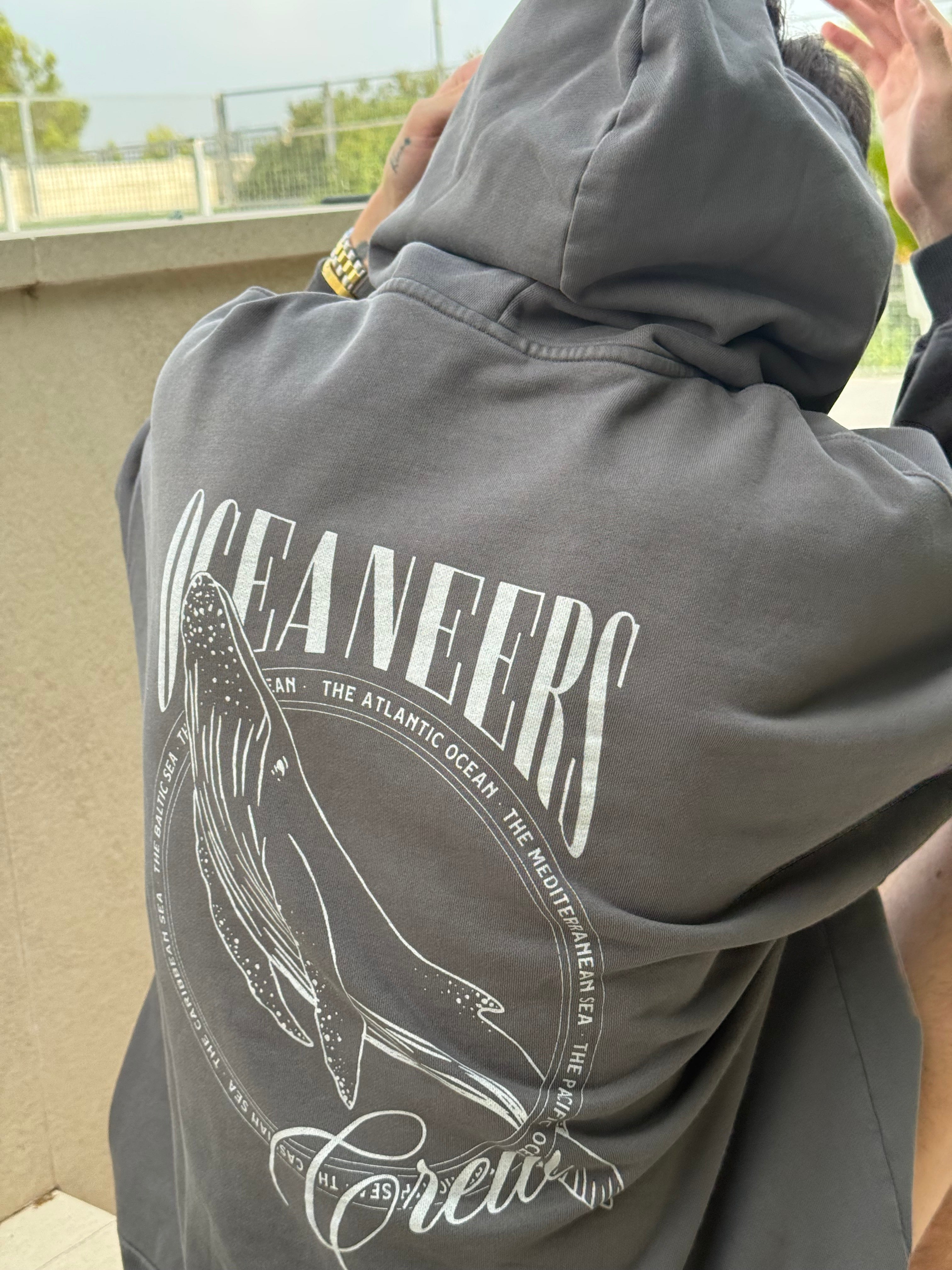hoodie amarras unisex en color gris con estampado náutico en pecho y espalda