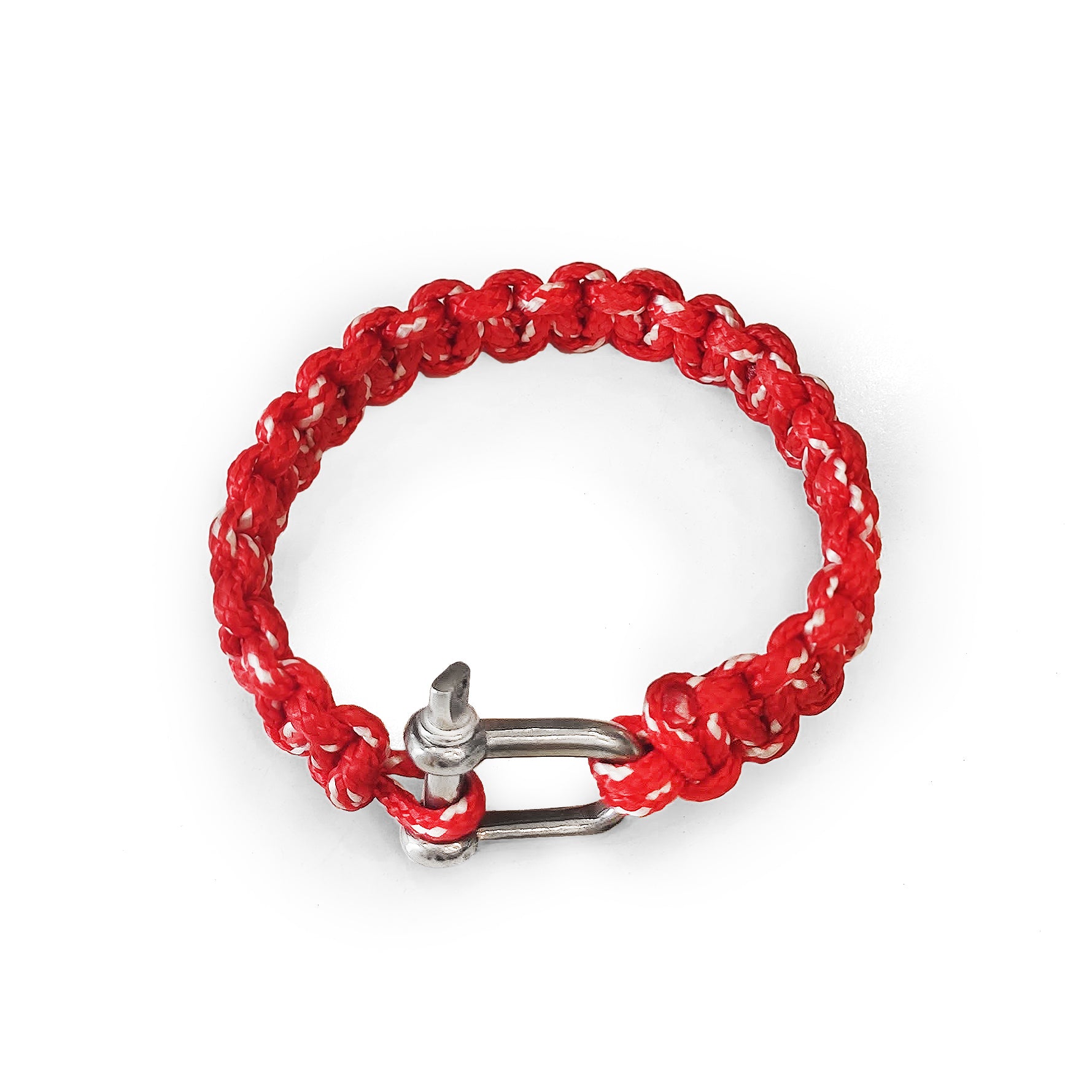 pulsera naútica amarras en color rojo y blanco con cierre con grillete