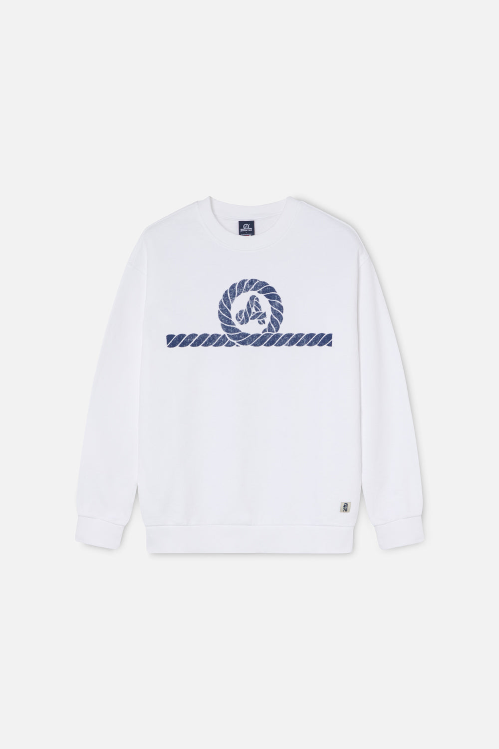 Sudadera blanca fombre con logo amarras estampado en el pecho