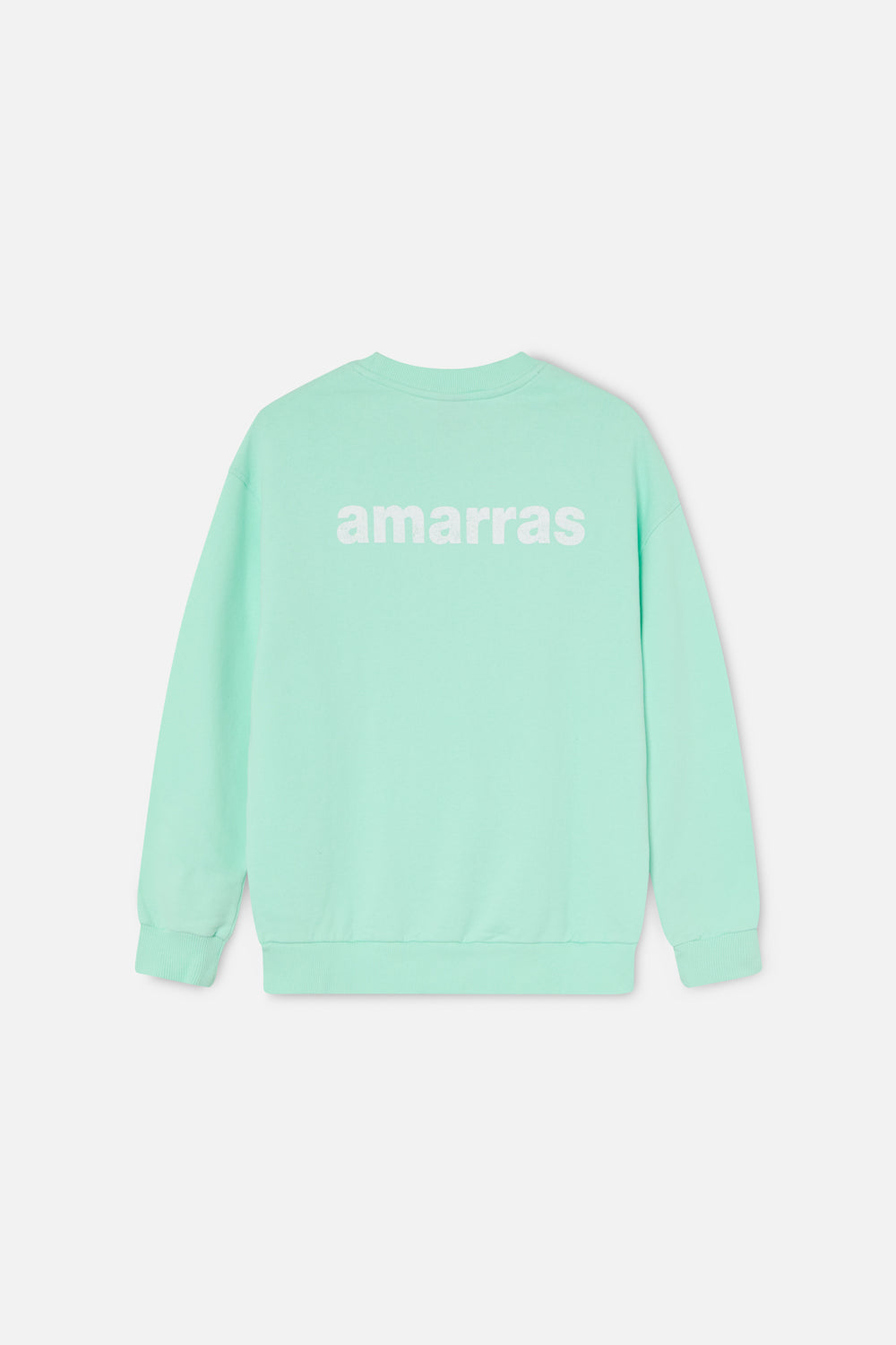Sudadera verde menta hombre con logo amarras estampado en la espalda