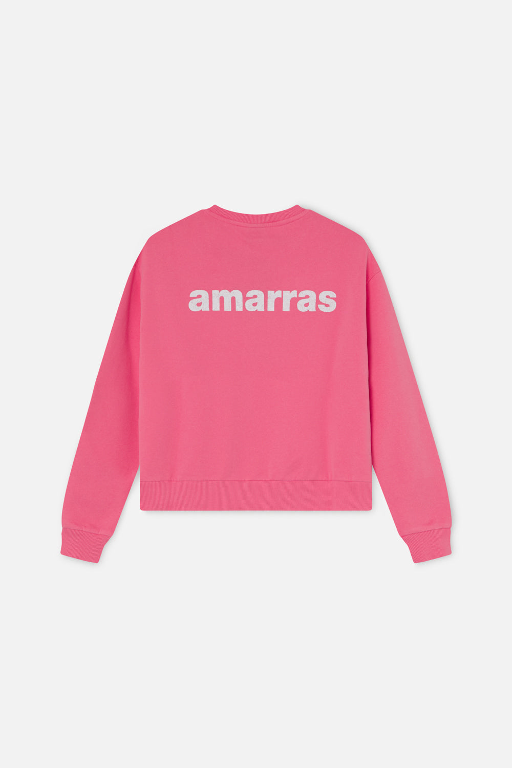 Sudadera fucsia mujer con logo amarras estampado en espalda