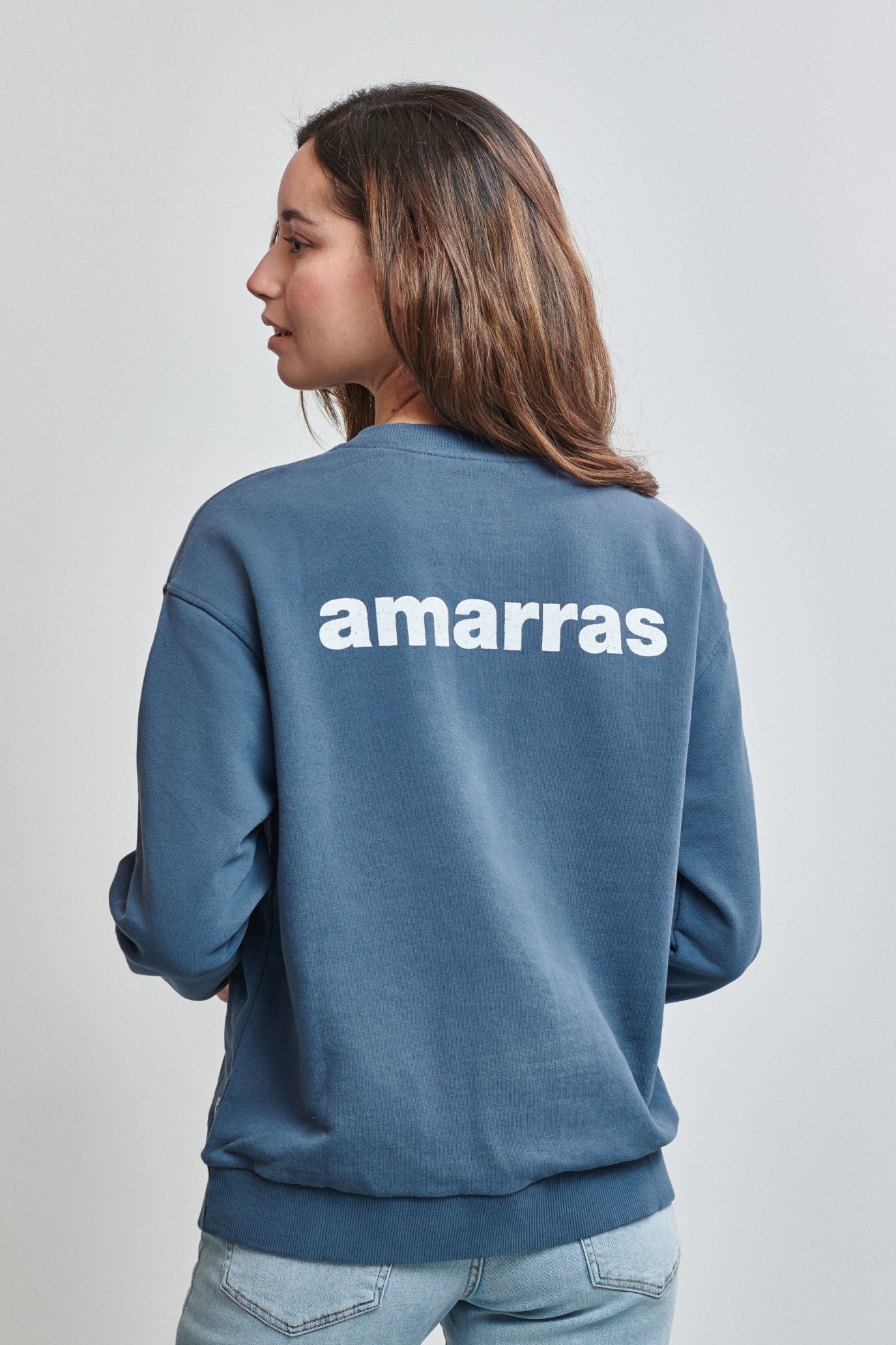 Sudadera azul marino de mujer con logo de amarras en pecho y espalda
