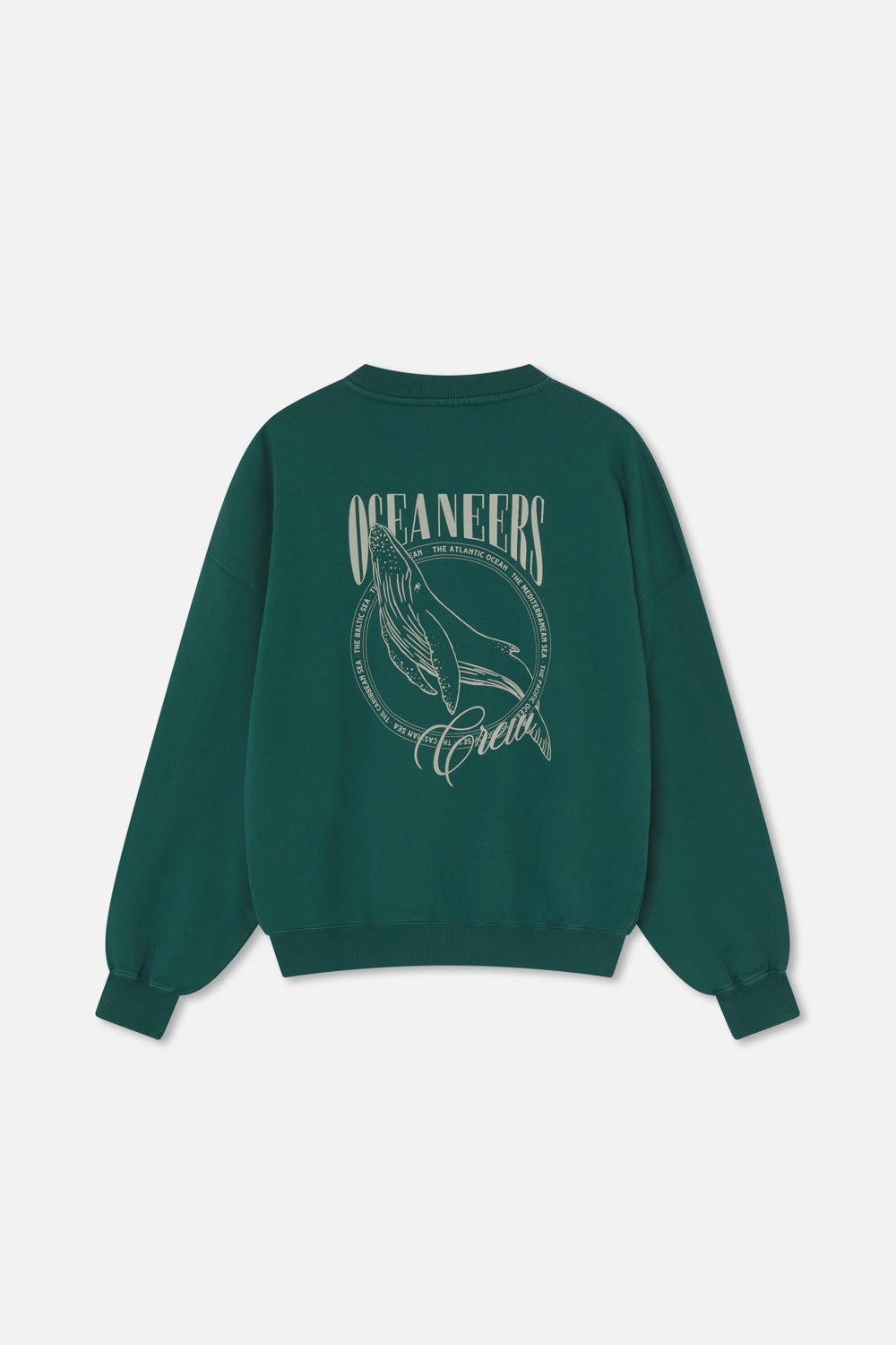 Sudadera verde unisex de amarras con estampado náutico en la espalda