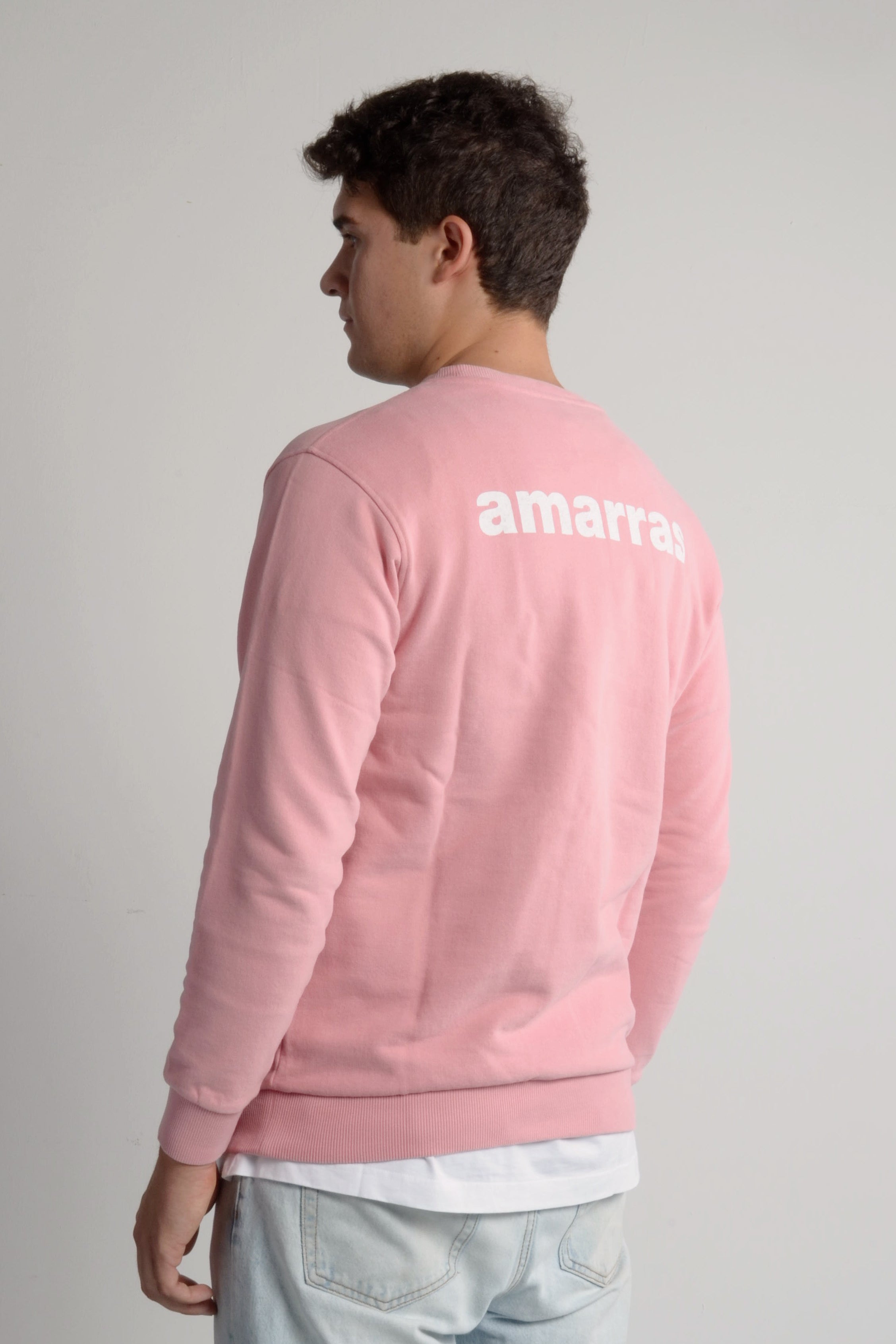 sudadera náutica amarras hombre en color rosa con estampado de logo en pecho y espalda
