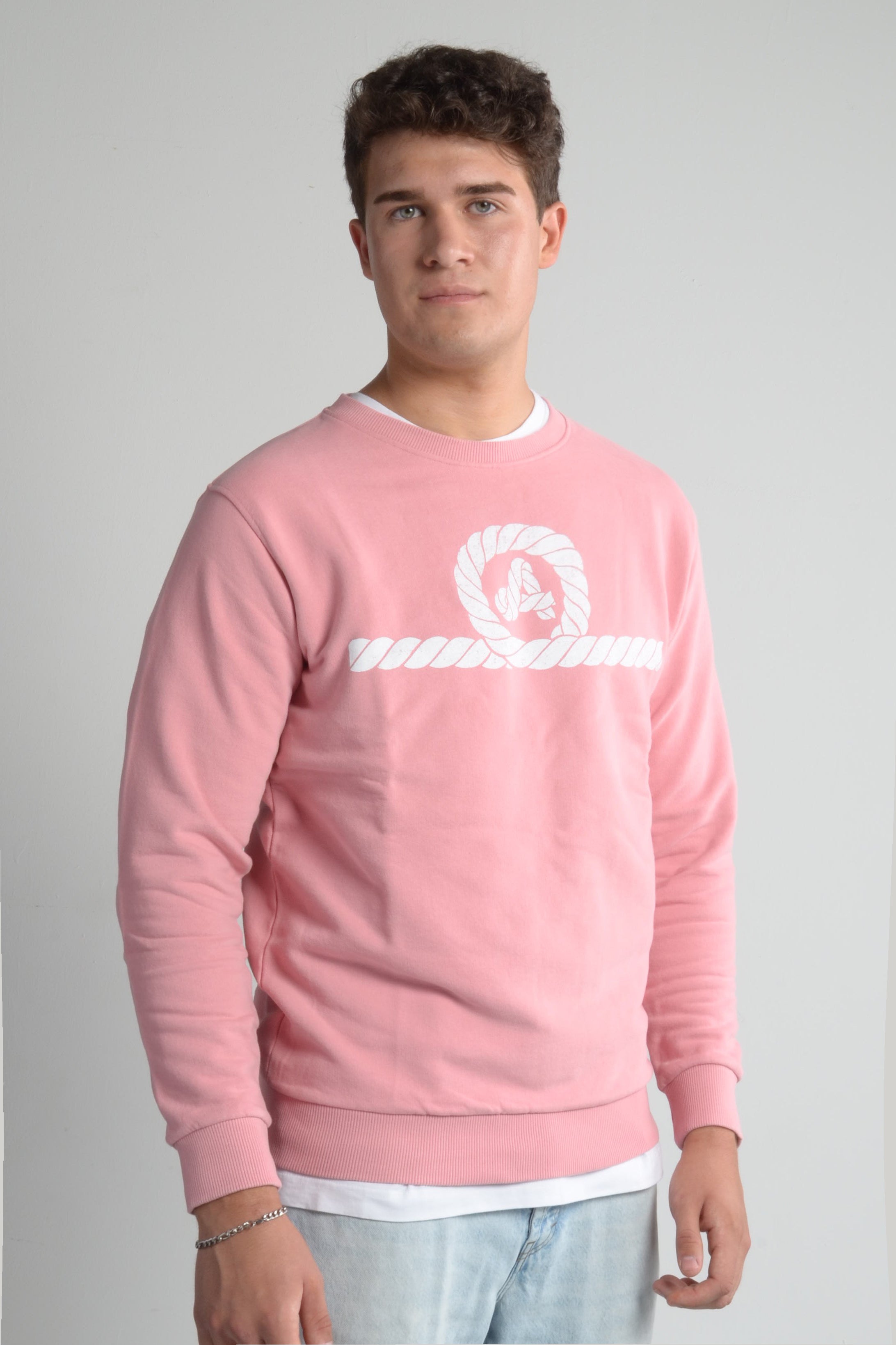 sudadera náutica amarras hombre en color rosa con estampado de logo en pecho y espalda