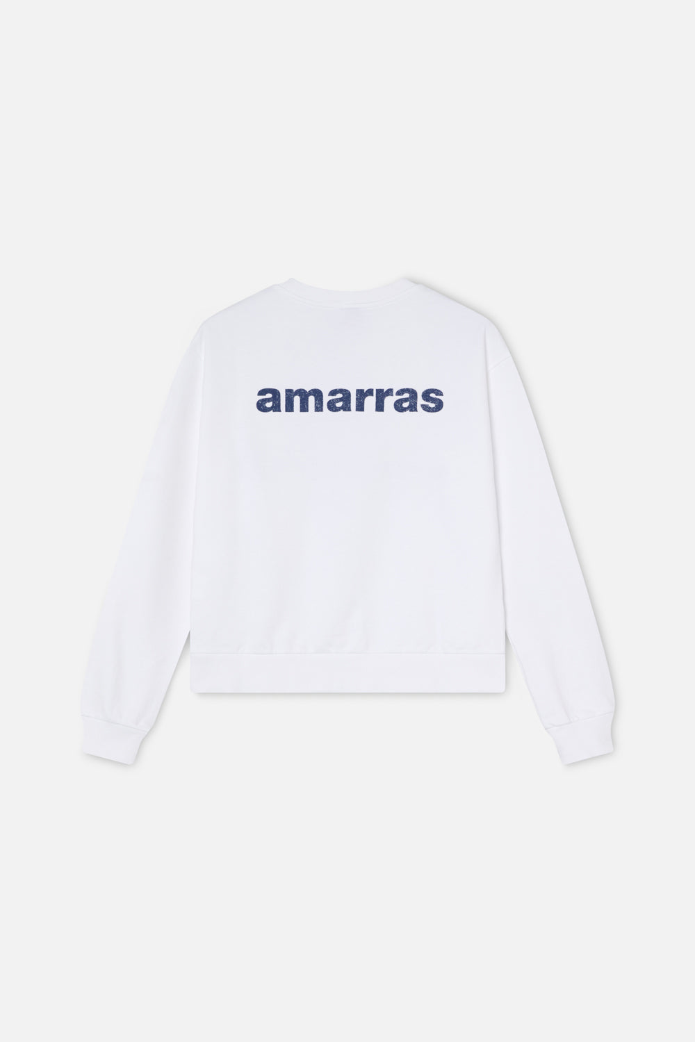 Sudadera Náutica Arán blanco mujer con logo amarras estampado en la espalda en azul marino
