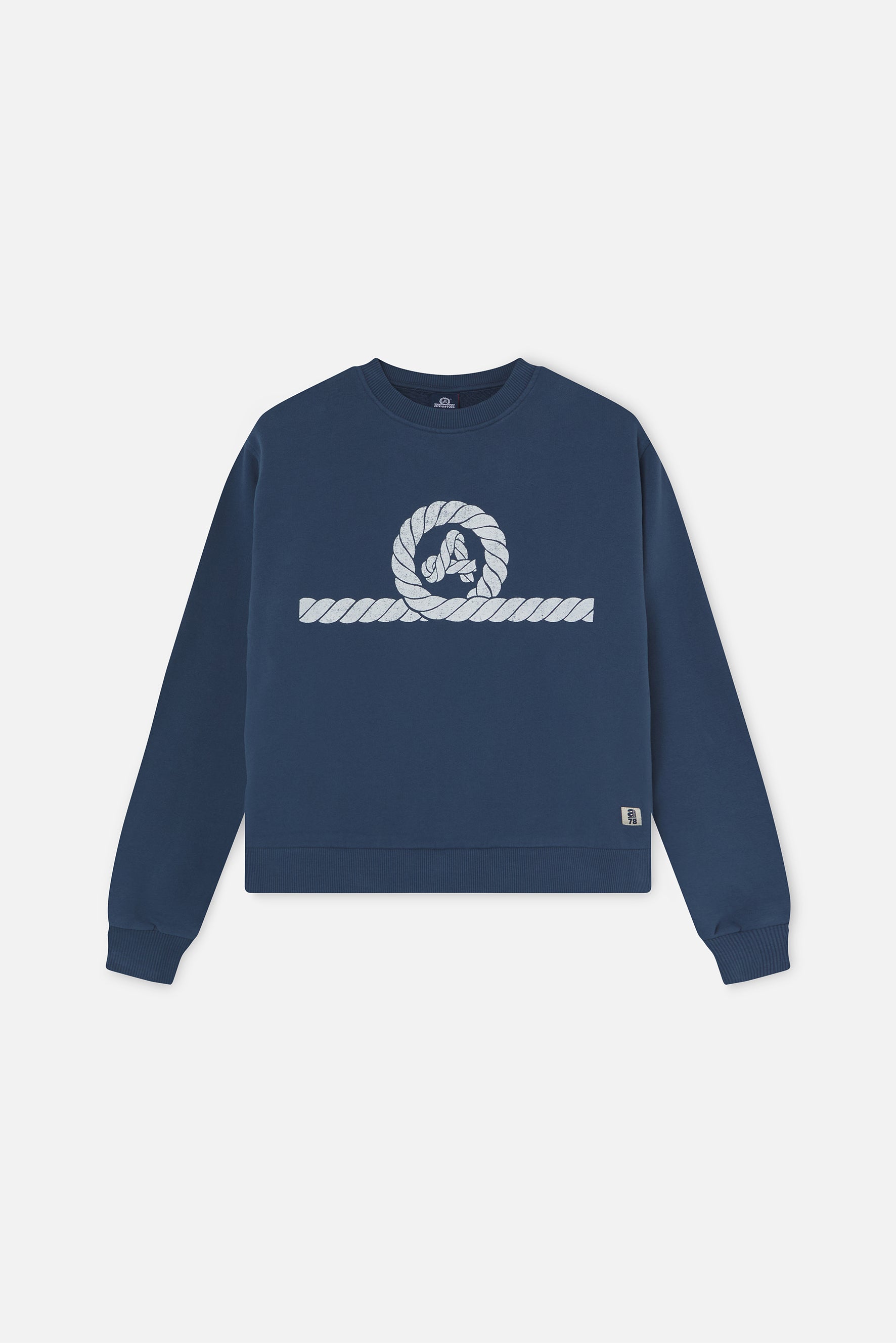 sudadera náutica amarras varadero en color azul marino delantera 100% algodón premium con logo en blanco