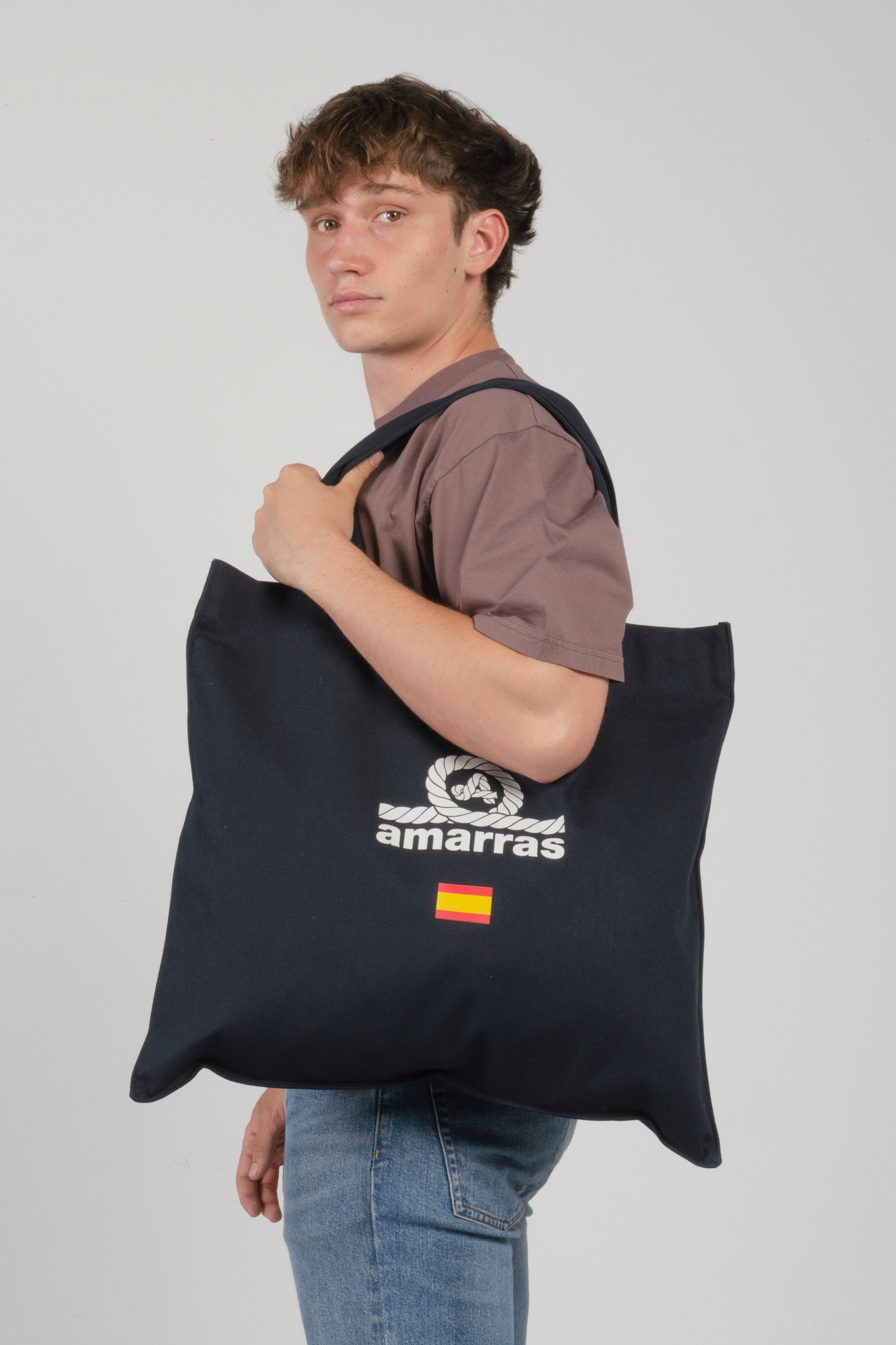 bolsa amarras tote en azul marino con la bandera de españa
