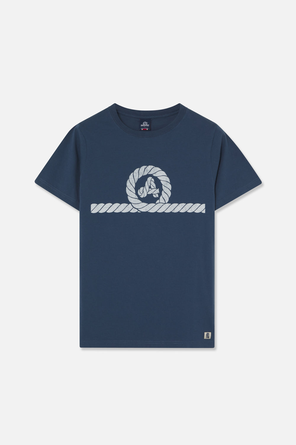 camiseta amarras windward en color azul marino de manga corta delantera