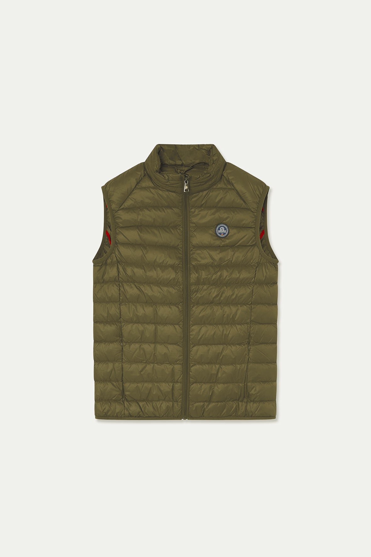 Chaleco de plumas amarras en color verde oliva