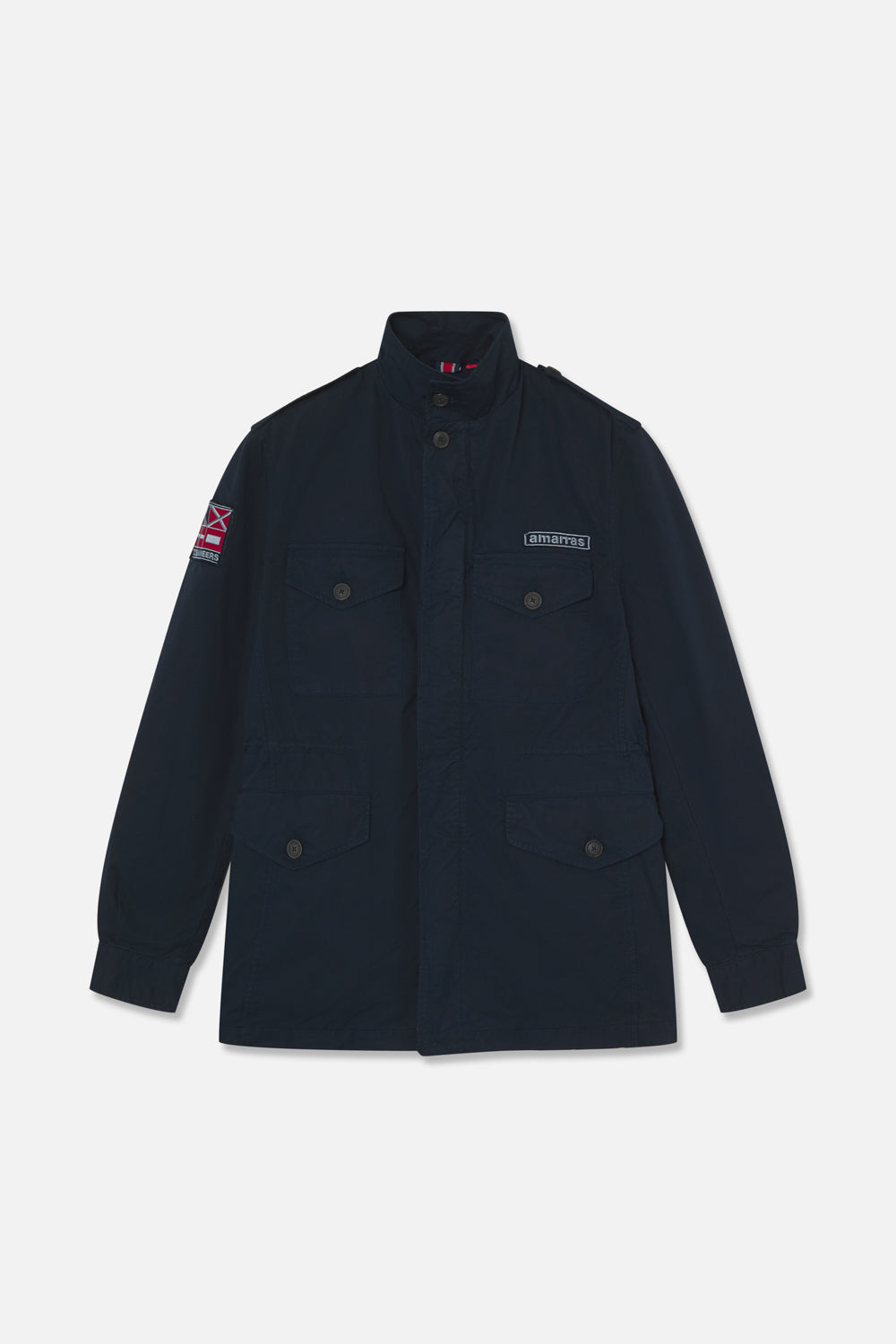 chaqueta sahariana amarras hombre color azul marino con detalles en pecho y manga