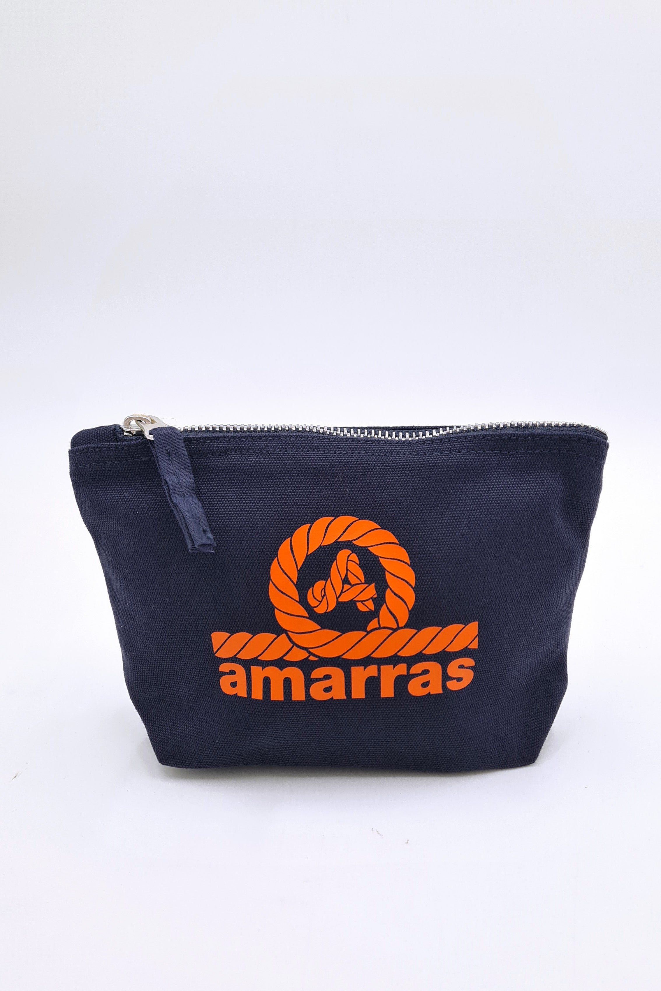 neceser amarras azul marino con logo en naranja