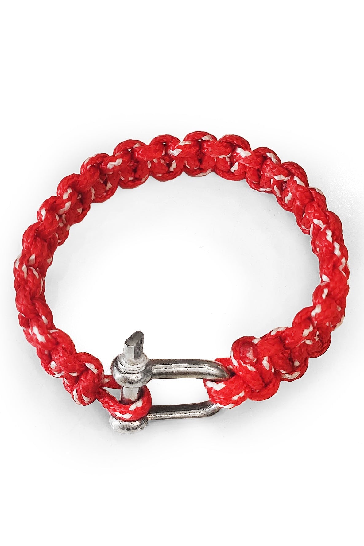 pulsera naútica amarras en color rojo y blanco con cierre con grillete 