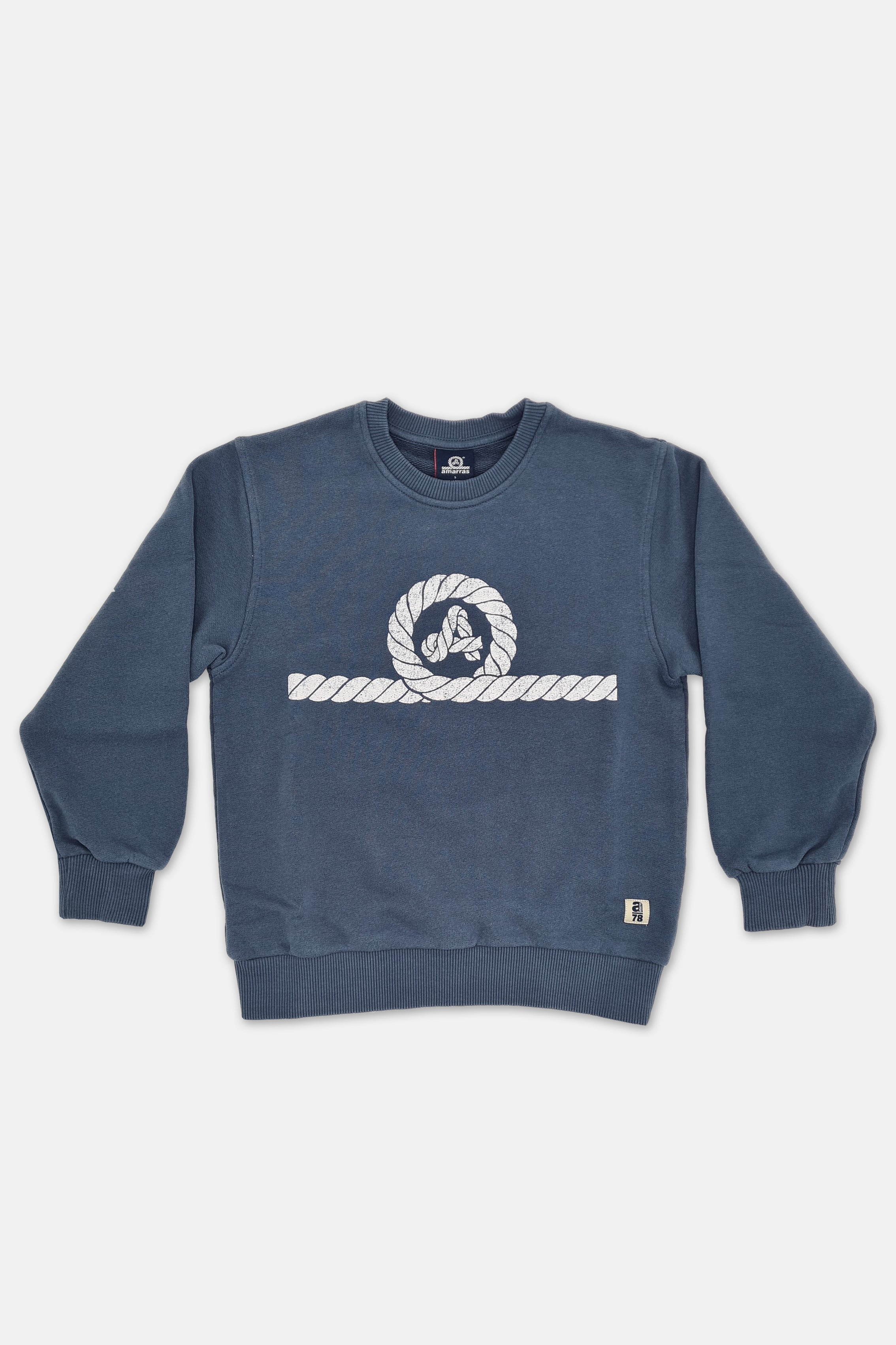 Sudadera azul marino infantil con logo de amarras en la espalda