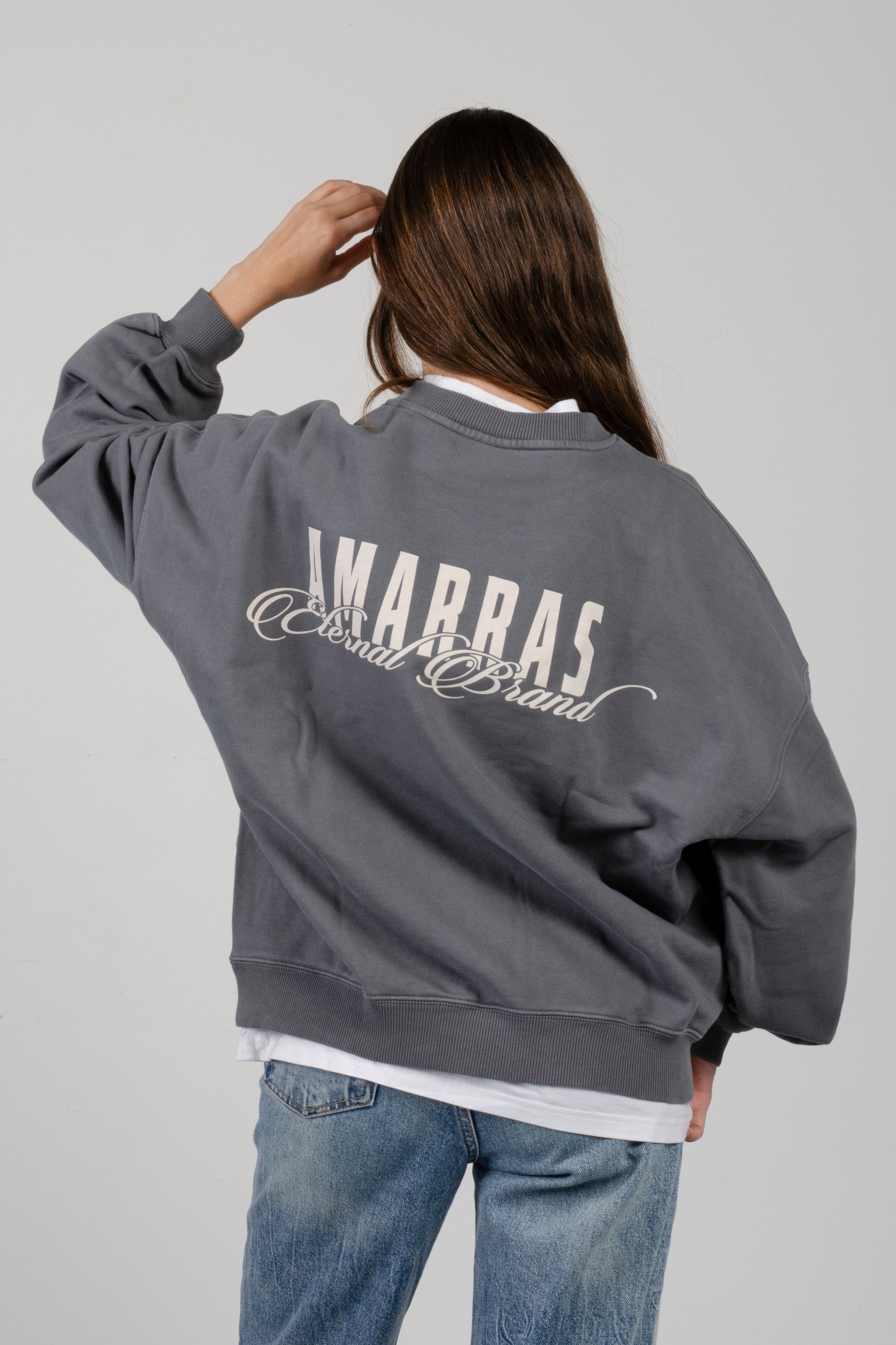 sudadera amarras santa marta mujer en color gris con estampado en pecho y espalda