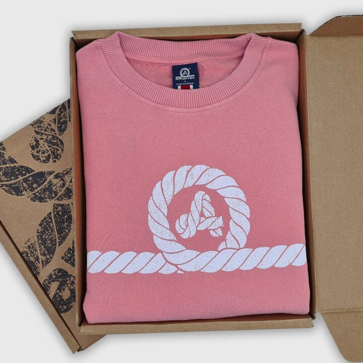 sudadera náutica amarras hombre gullfoss en color rosa con logo en blanco 100% algodón 