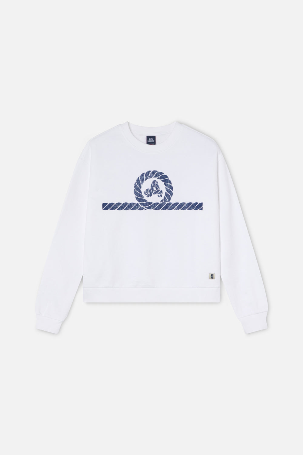 Sudadera náutica blanco mujer con logo amarras estampado en el pecho con corte moderno